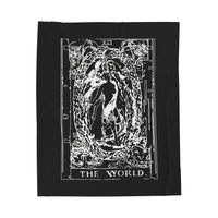Load image into Gallery viewer, Tarot Card World Design Black and White Velveteen Plush Blanket
