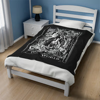 Load image into Gallery viewer, Tarot Card World Design Black and White Velveteen Plush Blanket
