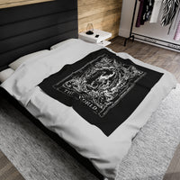 Load image into Gallery viewer, Tarot Card World Design Black and White Velveteen Plush Blanket
