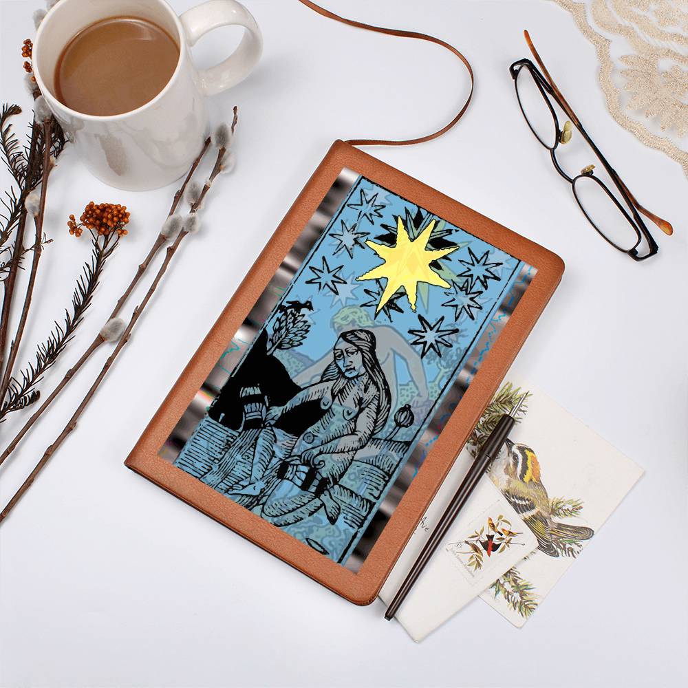 The Star Tarot Card Leather Journal. Record tarot readings, ideas, quotes, horoscopes, and important life events, Vegan leather cover. 100 sheets / 200 lined pages. An amazing gift for witchy, boho or tarot card loving friends.