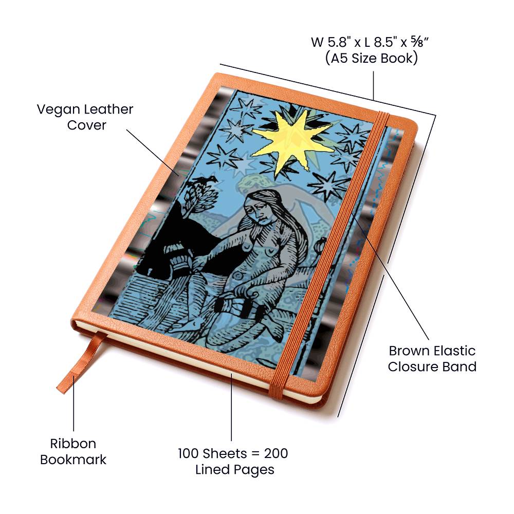 The Star Tarot Card Leather Journal. Record tarot readings, ideas, quotes, horoscopes, and important life events, Vegan leather cover. 100 sheets / 200 lined pages. An amazing gift for witchy, boho or tarot card loving friends.