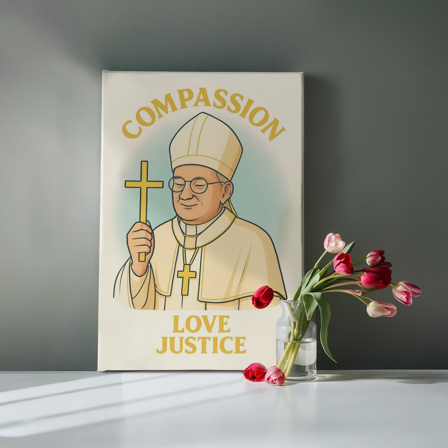 Pope Leo  Gallery Wrap Canvas Wall Art Print  Supporting Compassion Love Justice