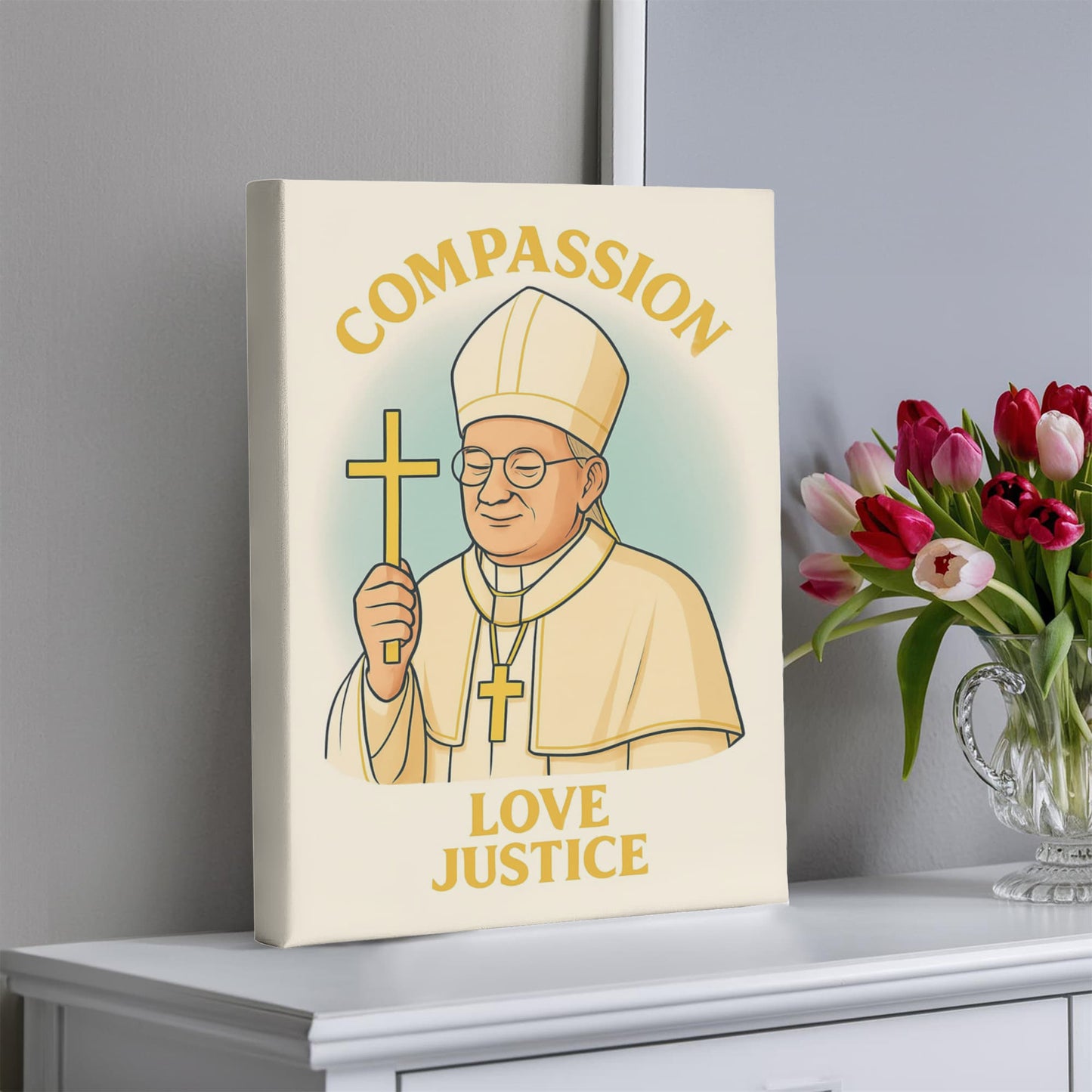 Pope Leo  Gallery Wrap Canvas Wall Art Print  Supporting Compassion Love Justice