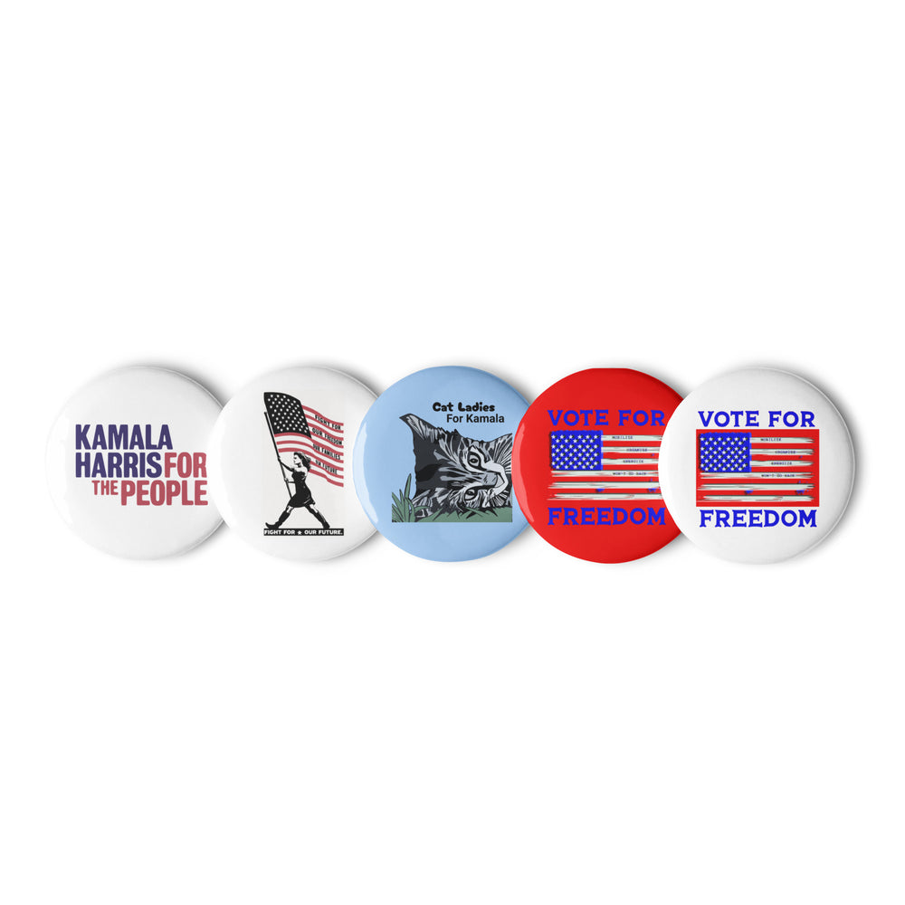 Set of Five Kamala Harris Vote Freedam Vote Blue Button Pins