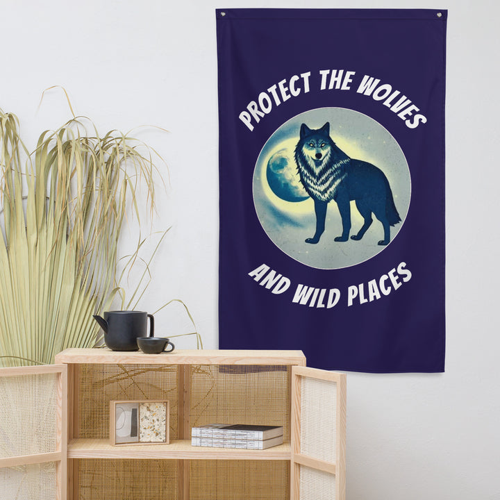 Protect The Wolves - Wolf and Moon Design Banner-Flag-Tapestry